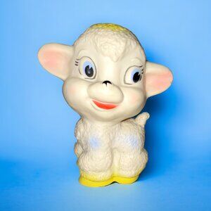 Vintage RARE 1960s Squeaky Rubber Child Toy Lamb Collectible *VIDEO*